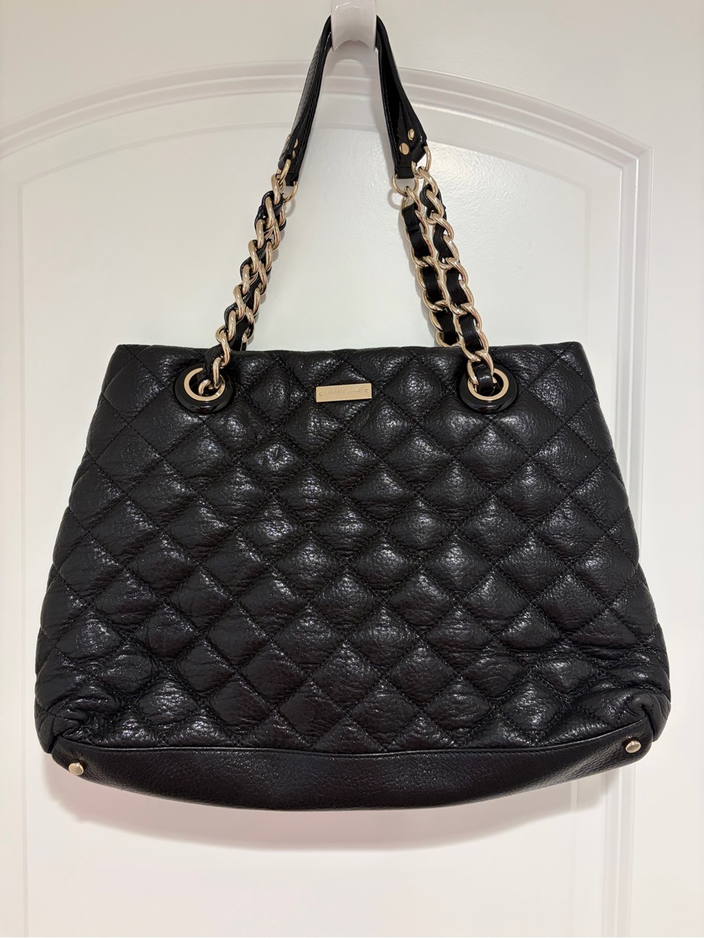 kate spade Black Quilted Shoulder Bag with Gold Chain Handles